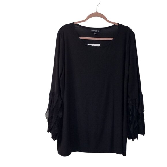 Antthony: 2-pc Flounce Sleeve Straight Leg Pant Set, Size 2X, Black - Picture 2 of 12